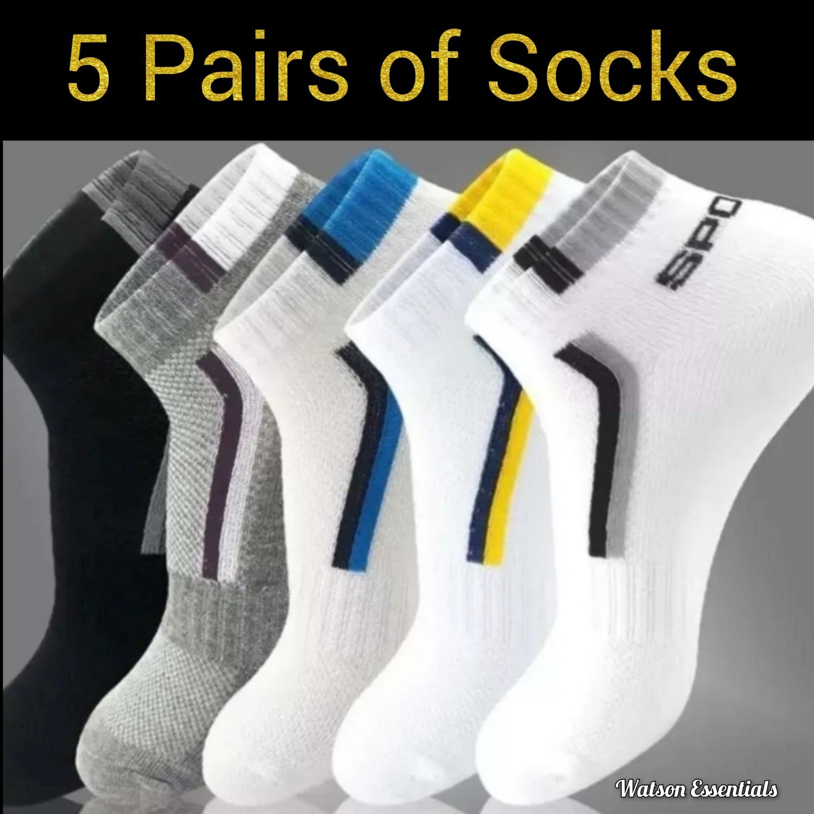 5 Pairs Men / Women Sport Stripe Cotton Bamboo Socks Ankle Low Cut Nonslip Pack