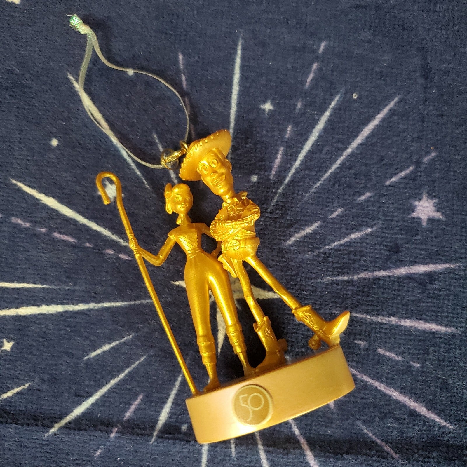 2021 Disney Parks 50th Anniversary Gold Statue Woody Bo Peep Christmas Ornament