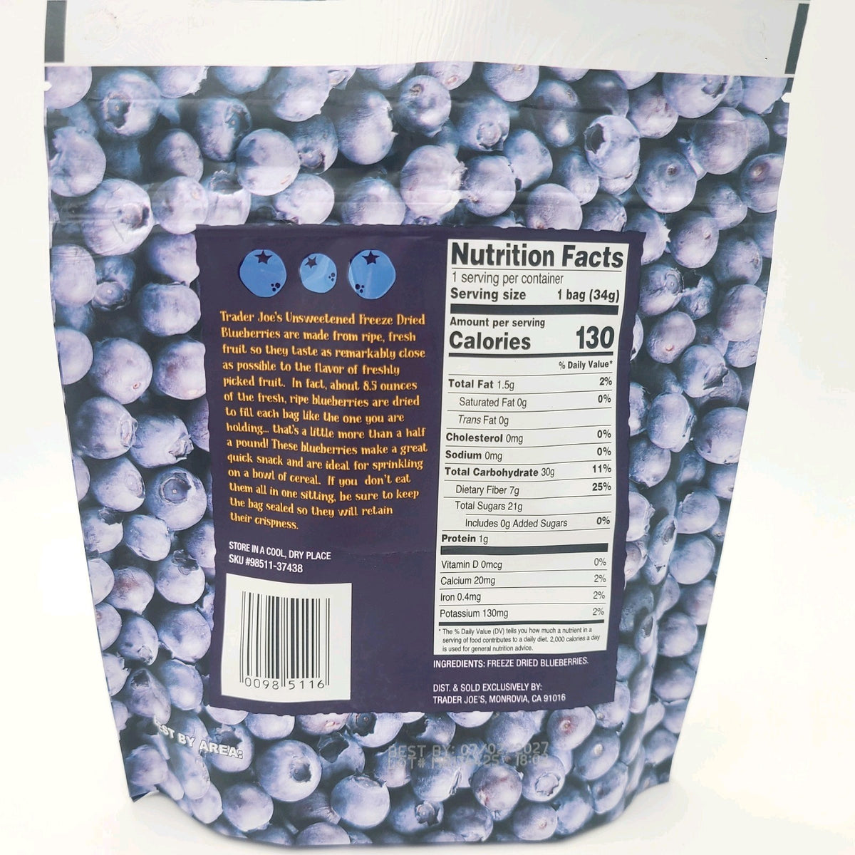 Trader Joe's Freeze Dried BLUEBERRIES Blueberry Snack Healthy Long Shelf Life