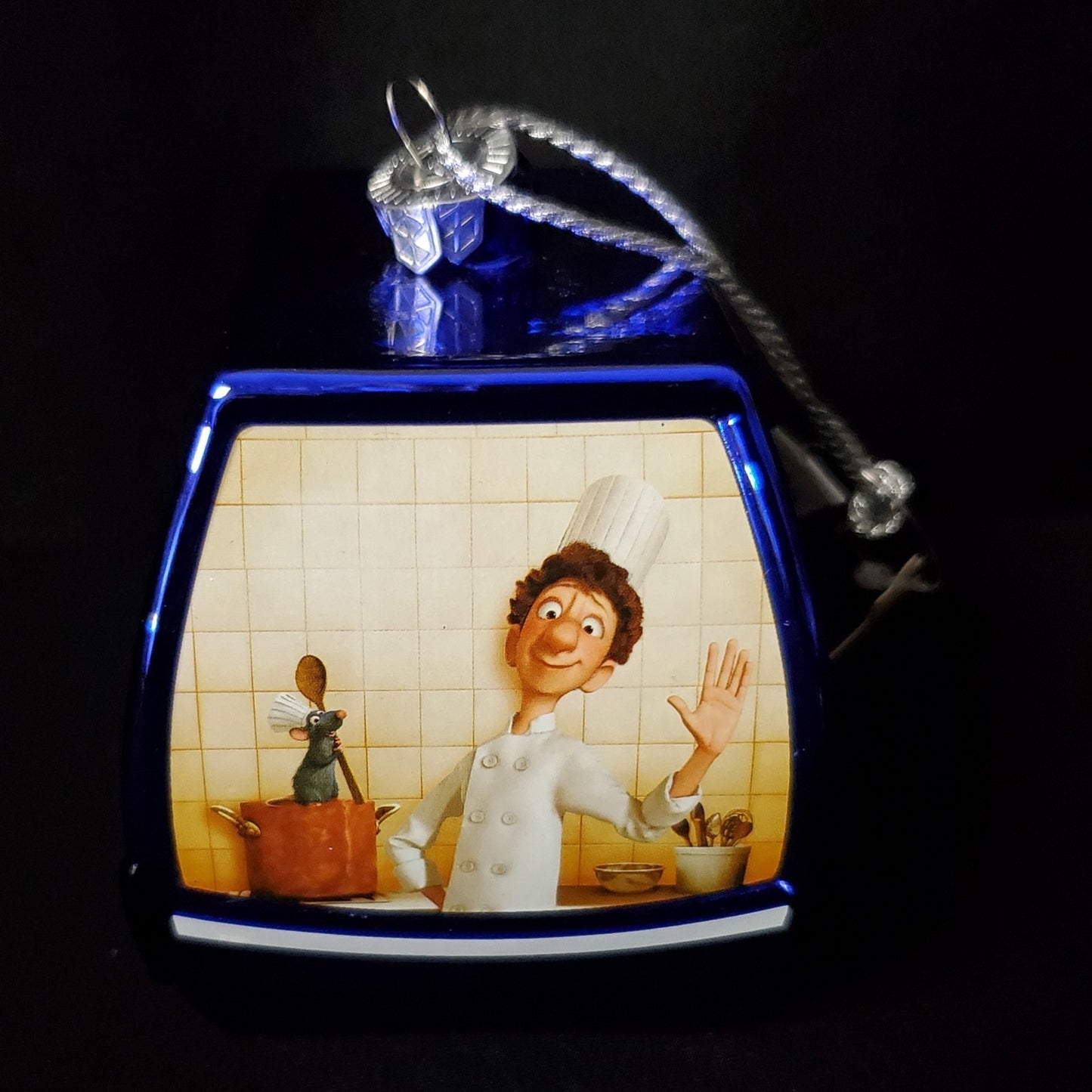 RARE Disney World Parks Skyliner Ratatouille Glass Christmas Blue Ornament Remy