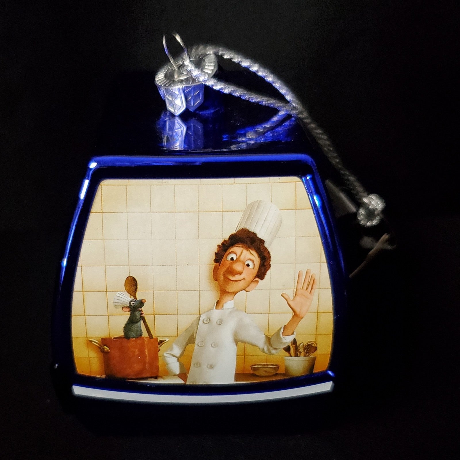 RARE Disney World Parks Skyliner Ratatouille Glass Christmas Blue Ornament Remy