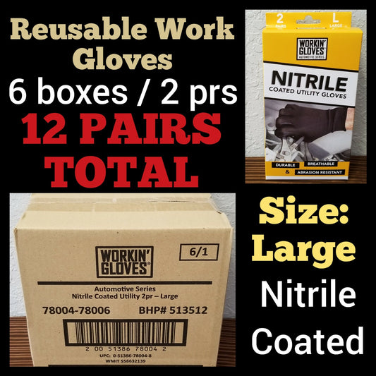 12 PAIRS Large Reusable Breathable Utility Gloves Working Auto Nitrile Coated
