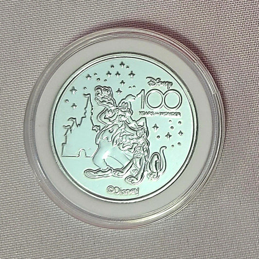 *Goofy Pluto Coin & Case* Disney Park 100 Years of Wonder Silver Metal Medallion