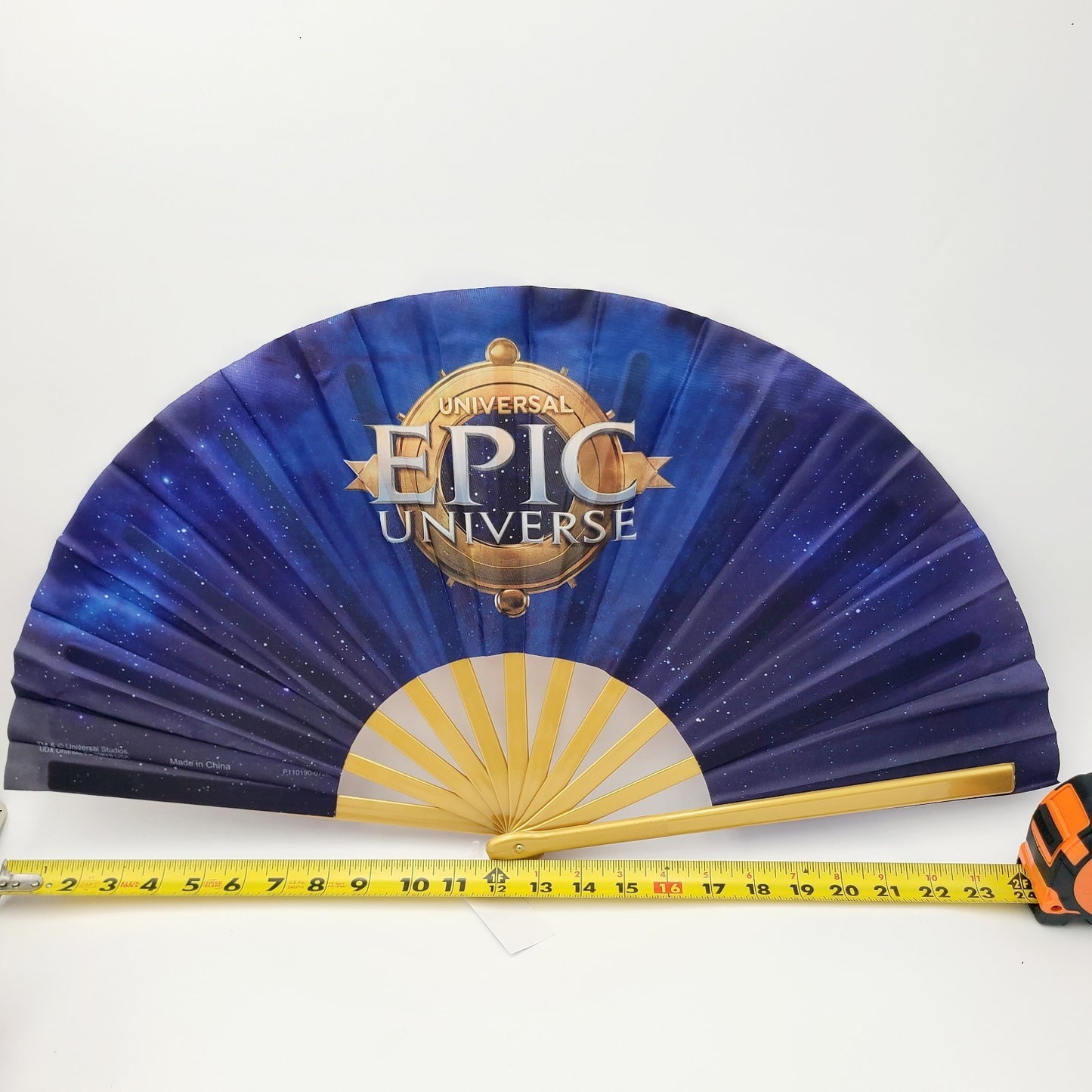 *Hand Fan* 2025 Universal Studios EPIC Universe Orlando Approx 25" NEW Blue Gold