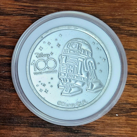 *R2D2 Coin & Case* Disney Park 100 Years of Wonder Silver Medallion Star Wars R2