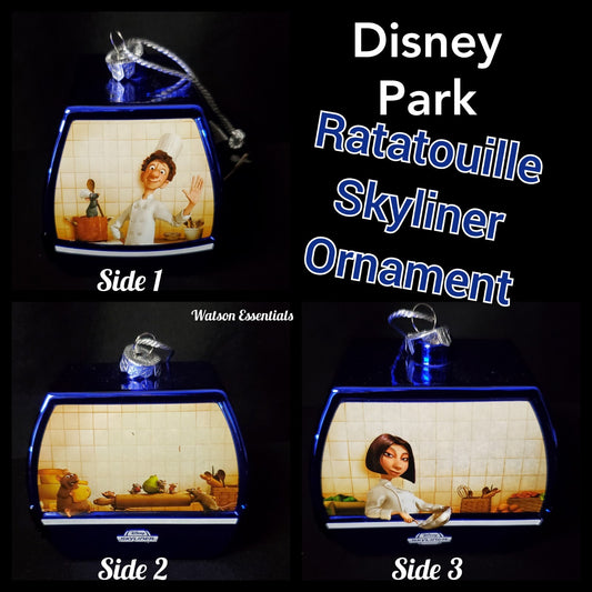 RARE Disney World Parks Skyliner Ratatouille Glass Christmas Blue Ornament Remy