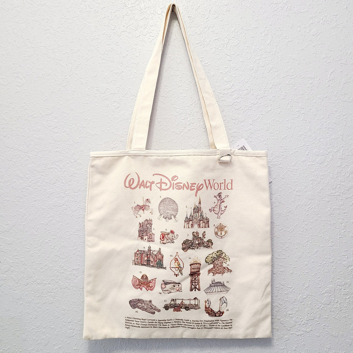 2026 Walt Disney World Parks Icons Canvas Tote Bag Inner Zip Pocket Key Holder