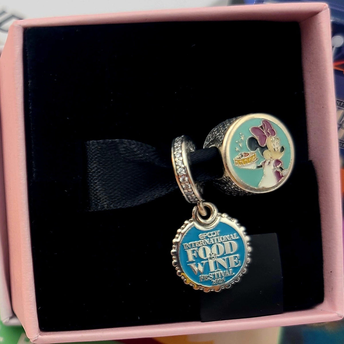 2026 Disney Parks Pandora Epcot Food Wine Mickey Minnie 2 Piece Charm Set Donald