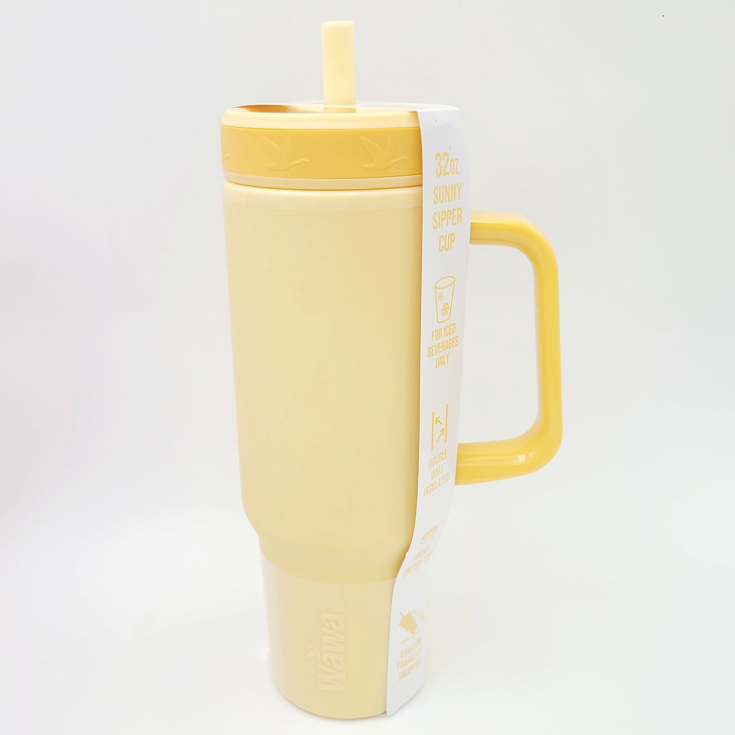 Wawa Tumbler Mug w/Handle & Straw 32 Oz ICED BEVERAGE Sunny Sipper Cup Yellow