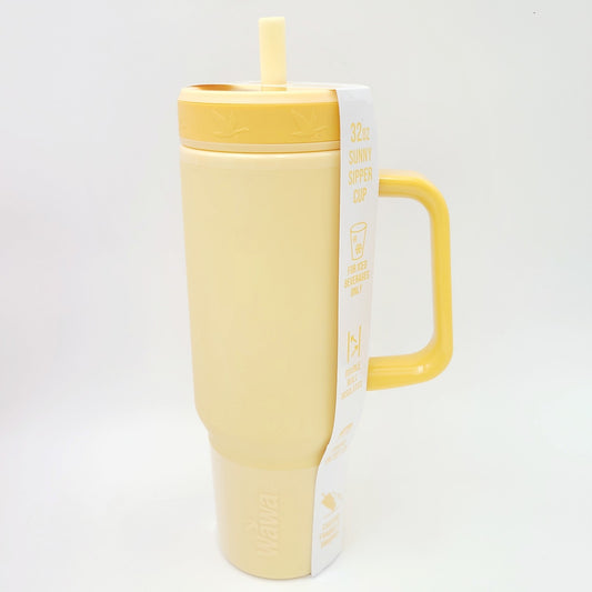 Wawa Tumbler Mug w/Handle & Straw 32 Oz ICED BEVERAGE Sunny Sipper Cup Yellow