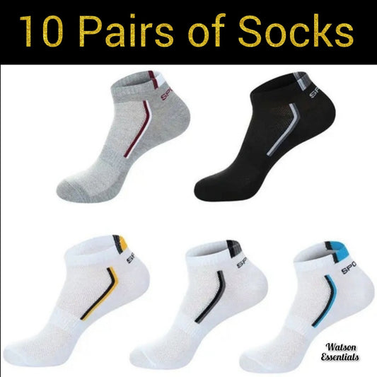10 Pairs Men / Women Sport Stripe Cotton Bamboo Socks Ankle Low Cut Nonslip Pack