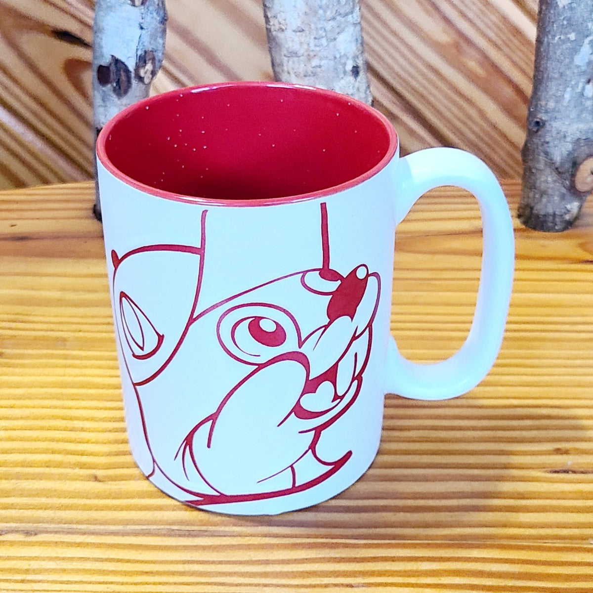 Buc-ee's Beaver Face Etched Ceramic 16 Oz Coffee Cup Mug White RED Minimalist