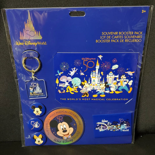 2021 Disney Parks 50th Celebration Souvenir Booster Pack Key Sticker Button WDW