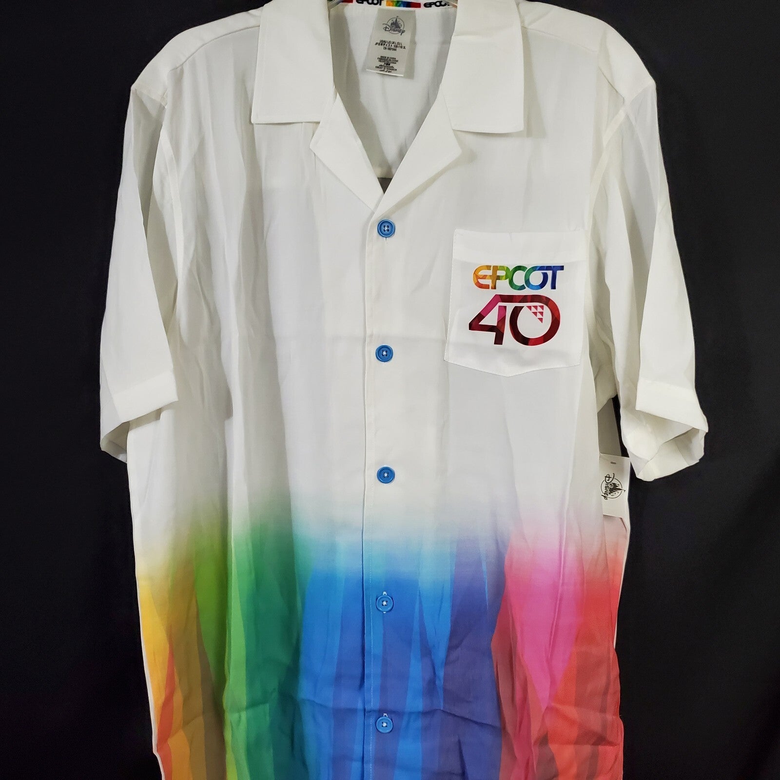 LARGE Disney World Parks 2022 Epcot 40th Anniversary White Collard Button Shirt