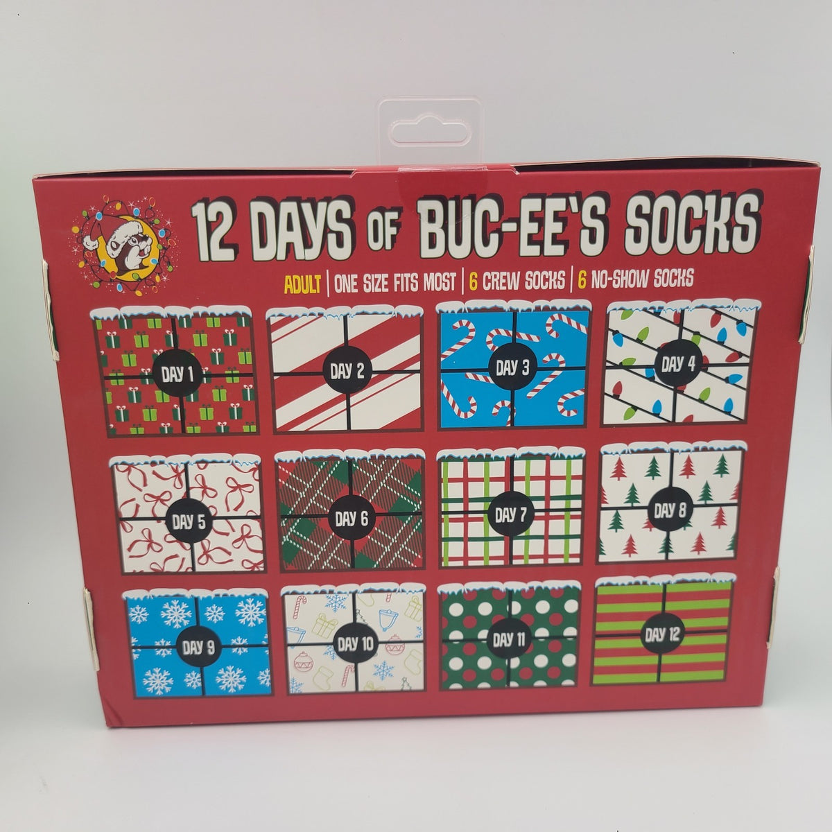 NEW Buc-ee's Christmas Socks 12 Days Gift Box Complete 12prs (6 Crew 6 NoShow)