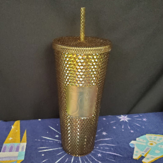 NEW Walt Disney World Parks 50th Anniversary Studded Gold Starbucks Tumbler Cup
