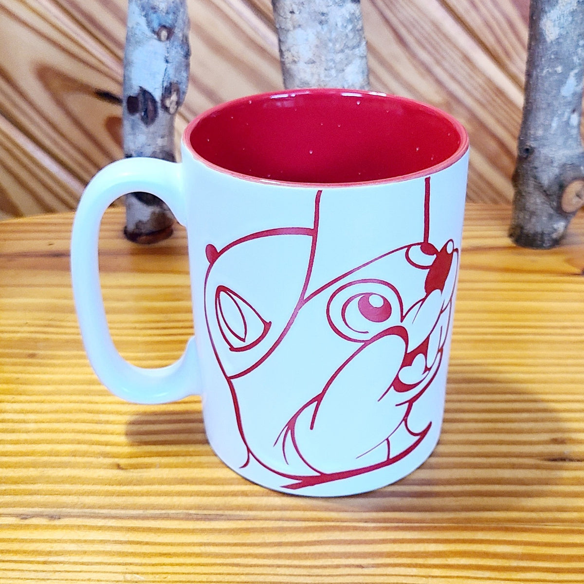 Buc-ee's Beaver Face Etched Ceramic 16 Oz Coffee Cup Mug White RED Minimalist