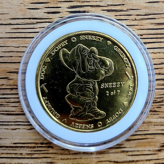 *2024 Sneezy Dwarf Coin* Walt Disney World Park Golden Color Metal Snow White