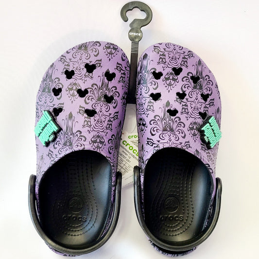 *M5 / W7* Disney Parks Haunted Mansion Purple Wallpaper Crocs Adult Shoes Glow