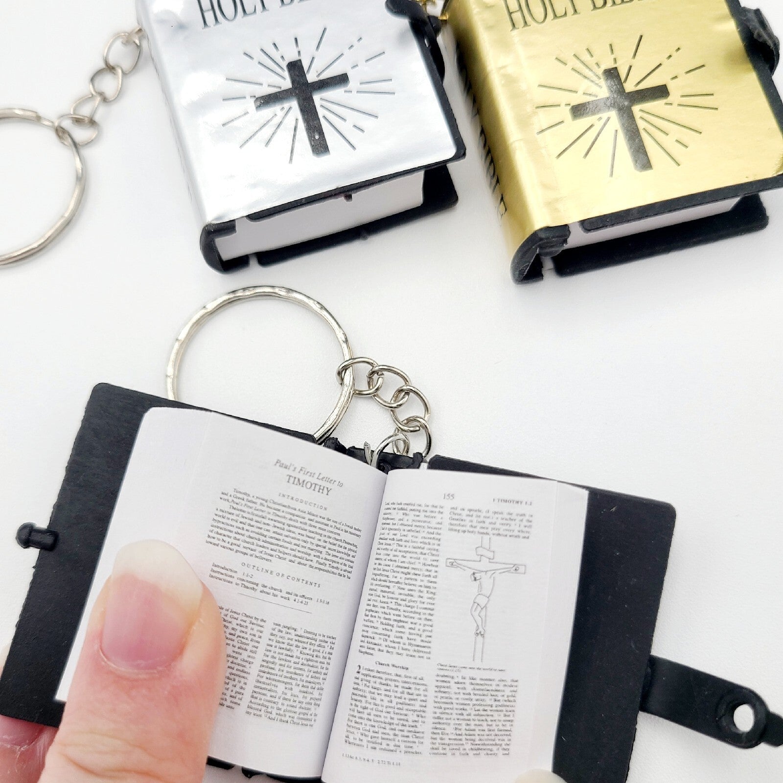 *12 TOTAL Keychain Bible* 4x Gold Silver Black Paper Pendant Holy Religious