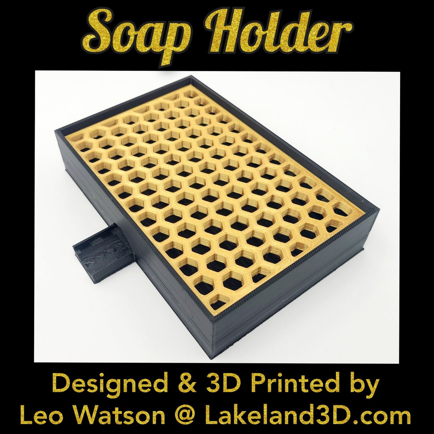 Soap Holder w/ Spout 3D Printed Black & Gold Decor Gift Decoration Lakeland3D
