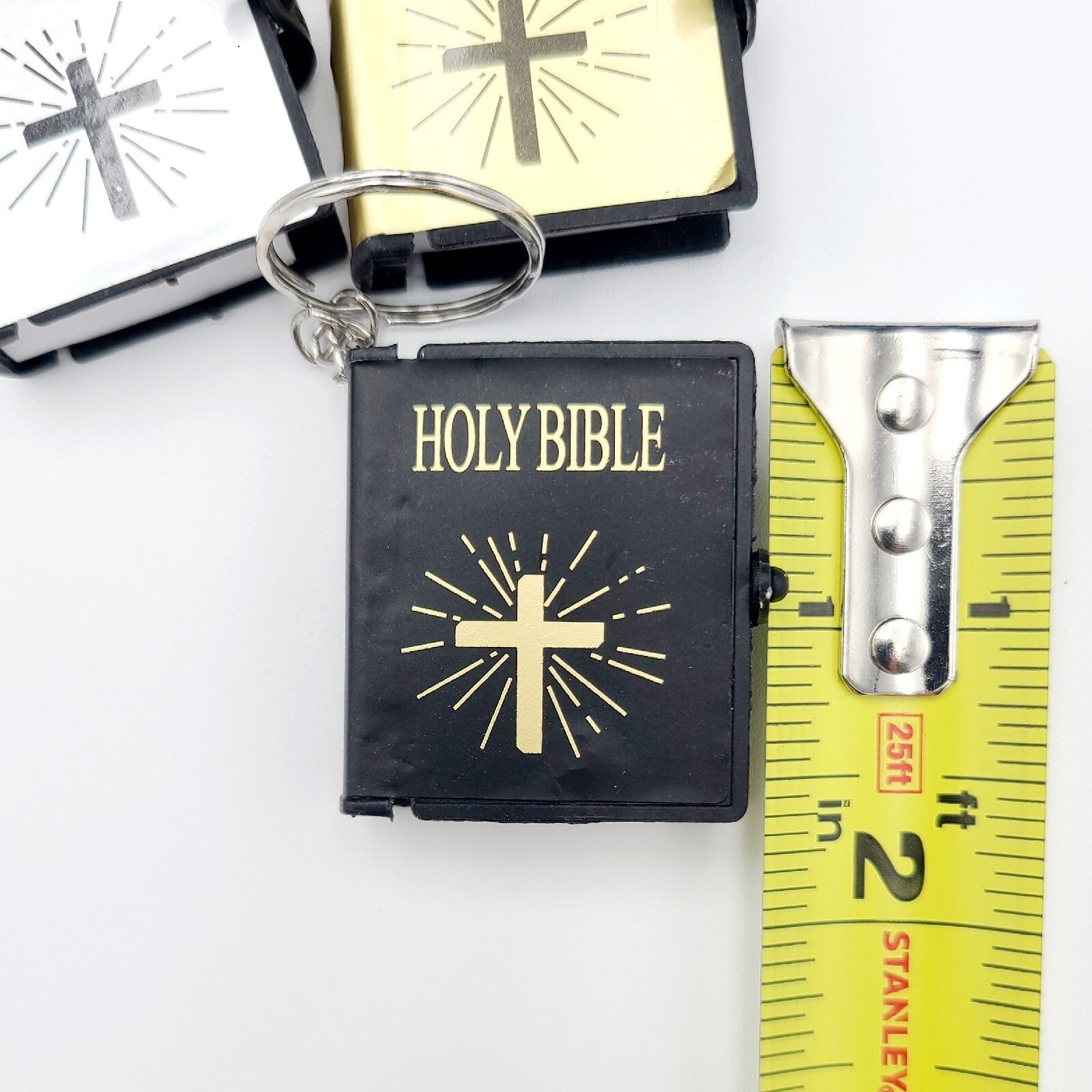 *12 TOTAL Keychain Bible* 4x Gold Silver Black Paper Pendant Holy Religious