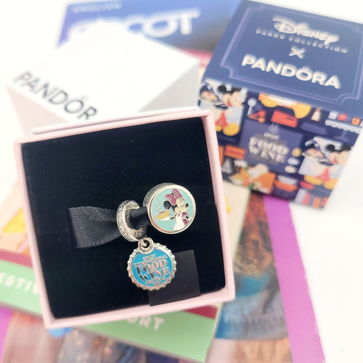 2026 Disney Parks Pandora Epcot Food Wine Mickey Minnie 2 Piece Charm Set Donald
