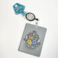 Universal Studios World Harry Potter Metal ID Badge Holder Hogwarts Crest Silver