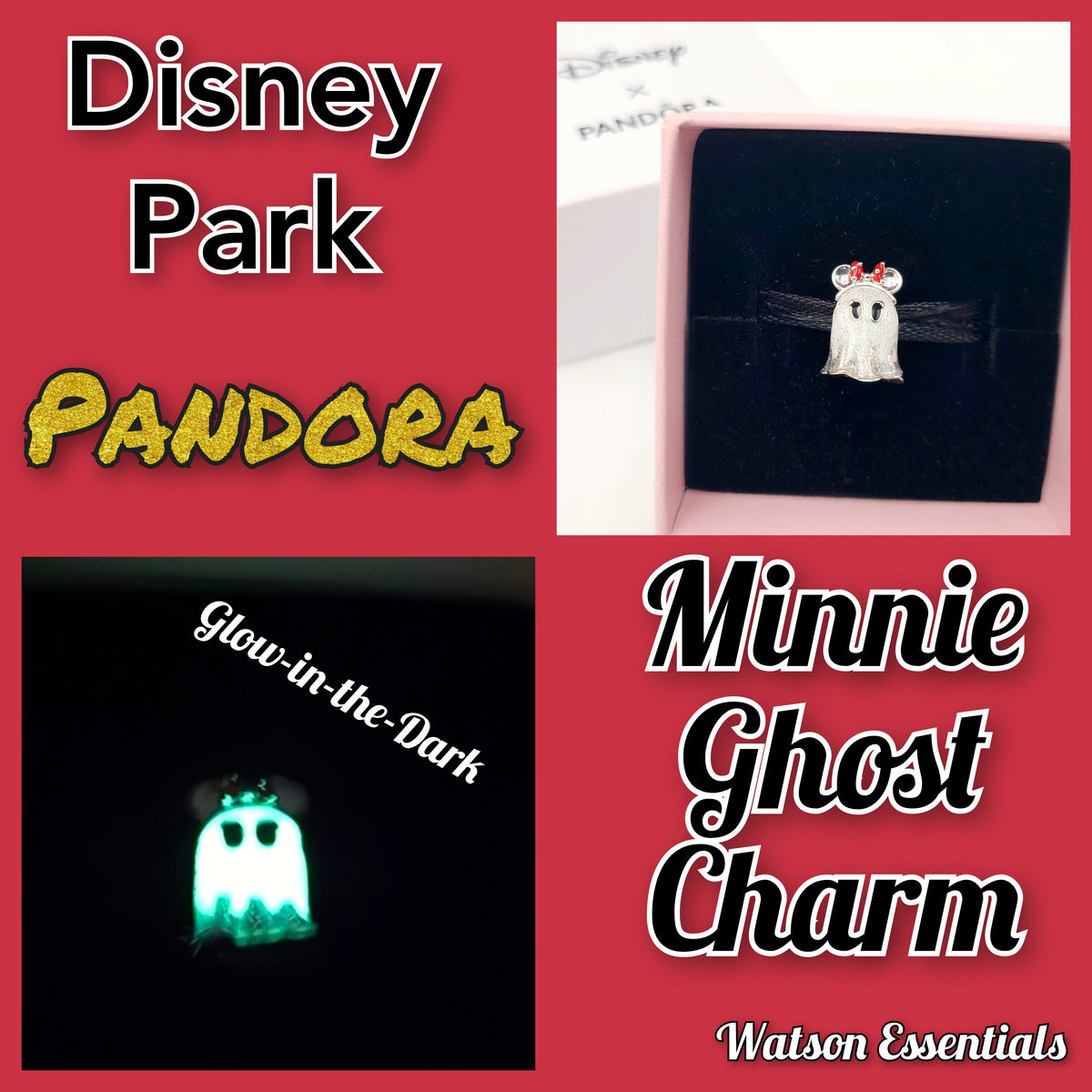 2026 Disney Parks Minnie Mouse Ghost Glow in the Dark Pandora Charm Halloween