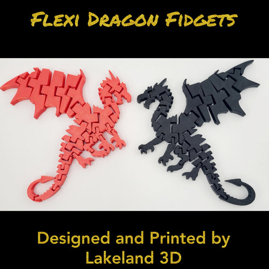 *Choose Color* 3D Printed Dragon Flexi Fidget Toy Decor Gift Decoration Silver