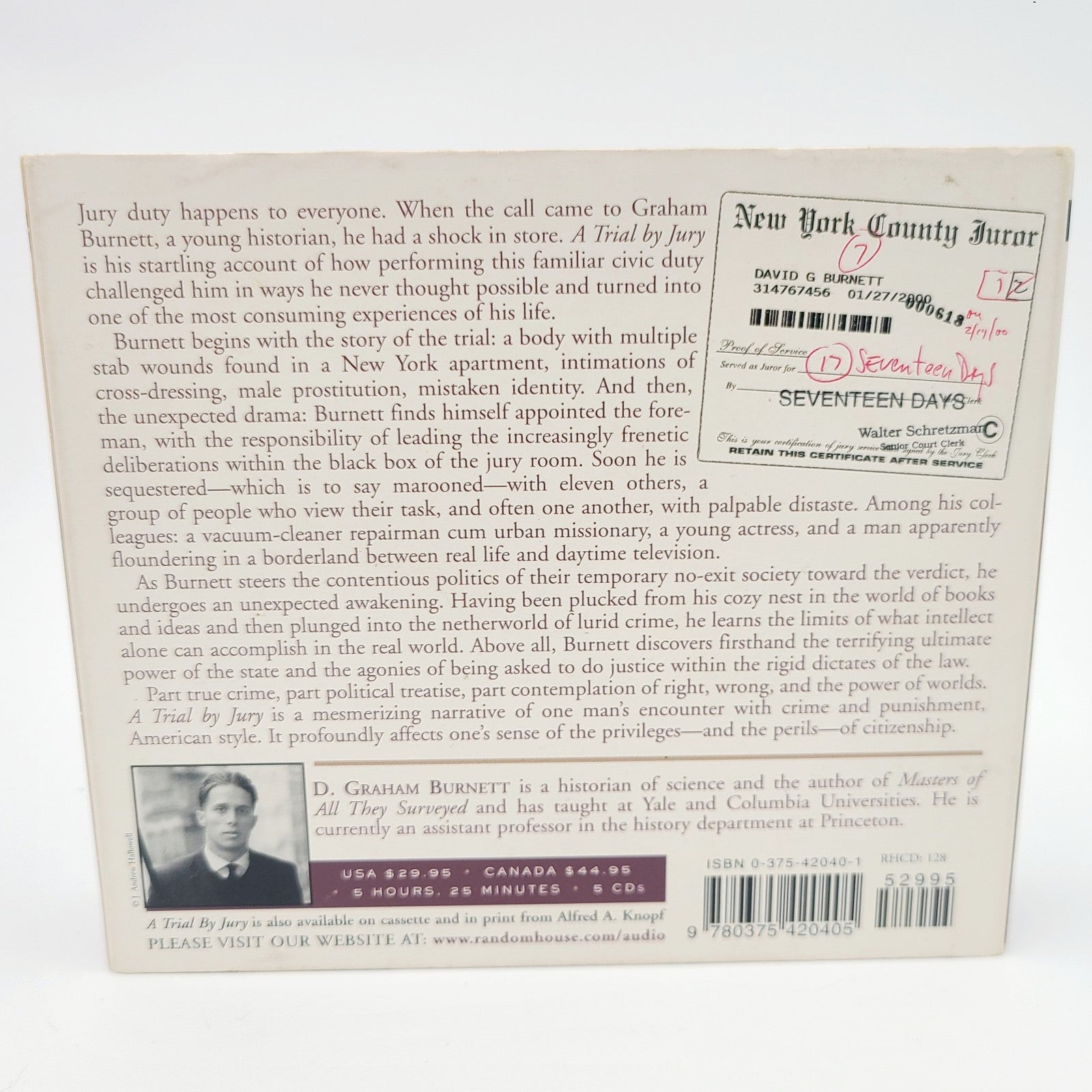 *READ BY AUTHOR* A Trial By Jury: D. Graham Burnett Audio CD Unabridged USED 5CD