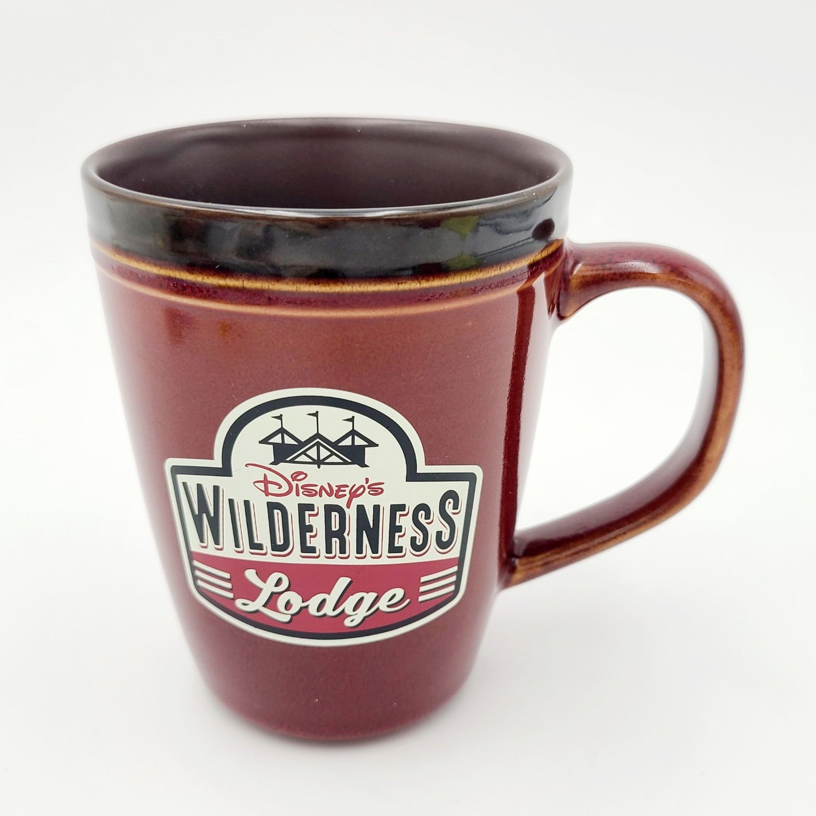 RARE Walt Disney World Wilderness Lodge Ceramic Coffee Cup Mug Brown Red NEW WDW